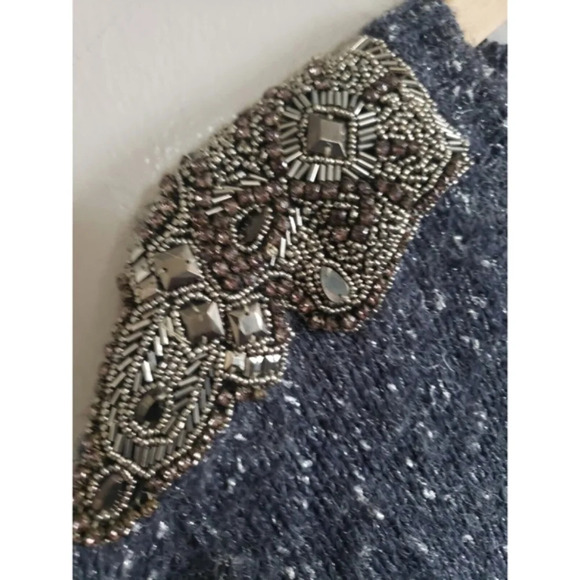 Guess Sweater Women's Small Gray Mettalic Knit Beaded Shoulders Textured - Picture 2 of 9